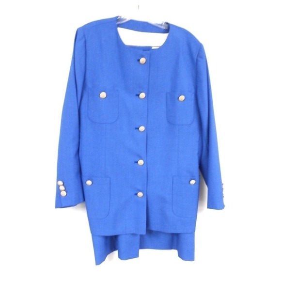 Woolrich Woman 2PC Skirt Suit Blue Career Plus 14 NWOT Never Worn Gold Buttons - Picture 1 of 5